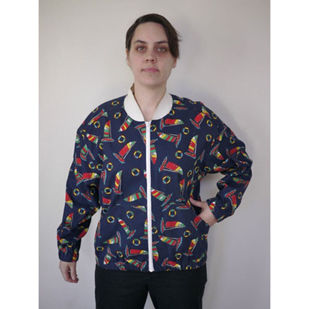Vintage 70s Preppy Nautical Flags Sailboats Harrington Womens Jacket USA Union